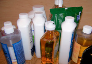 bottles of cleaning chemicals